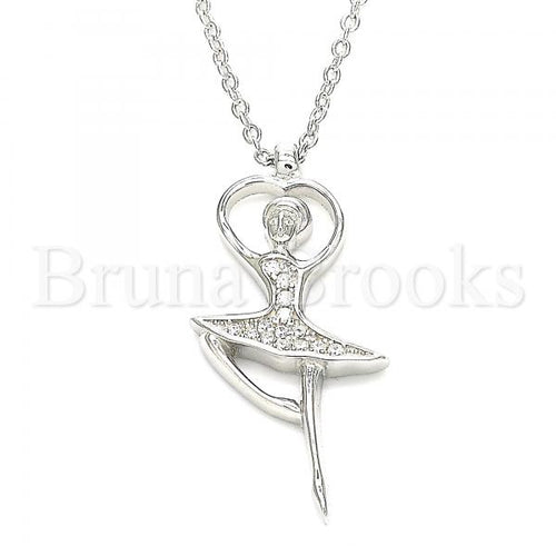 Bruna Brooks Sterling Silver 04.336.0199.16 Fancy Necklace, with White Crystal, Polished Finish, Rhodium Tone