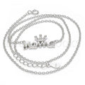 Sterling Silver Fancy Necklace, Crown Design, with Crystal, Rhodium Tone