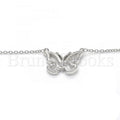 Sterling Silver Fancy Necklace, Butterfly Design, with Crystal, Rhodium Tone