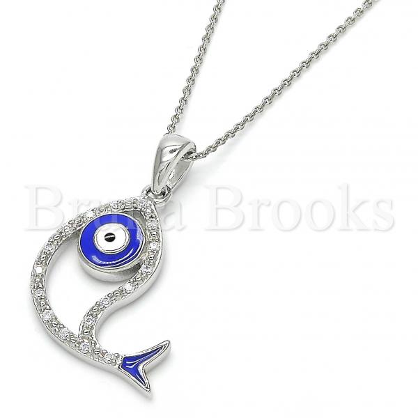 Sterling Silver 05.336.0024 Fancy Pendant, Fish Design, with White Cubic Zirconia, Polished Finish, Rhodium Tone