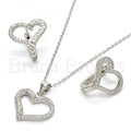 Sterling Silver 10.175.0050 Earring and Pendant Adult Set, Heart Design, with White Crystal, Polished Finish, Rhodium Tone