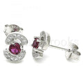 Sterling Silver Stud Earring, with Cubic Zirconia, Rhodium Tone