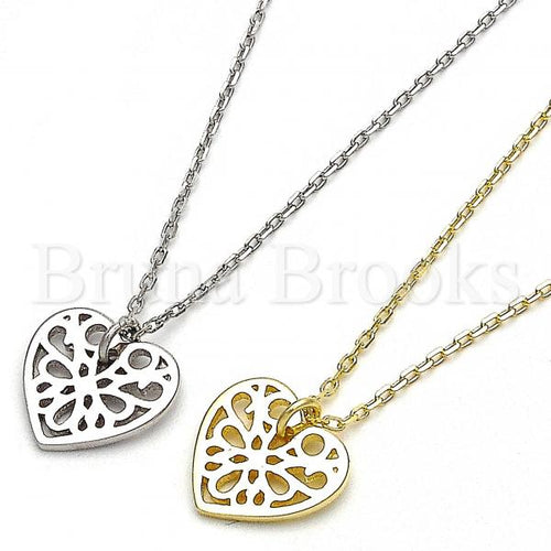 Sterling Silver Fancy Necklace, Heart Design, Rhodium Tone