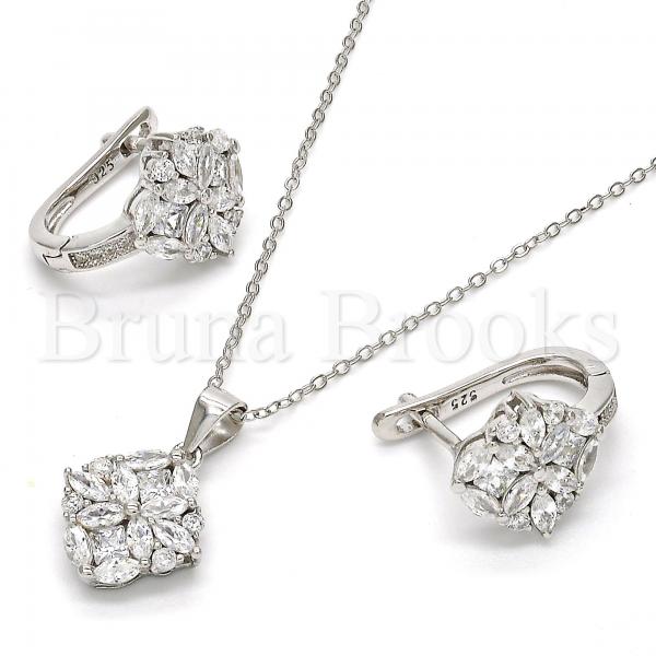 Sterling Silver 10.175.0041 Earring and Pendant Adult Set, with White Cubic Zirconia, Polished Finish, Rhodium Tone