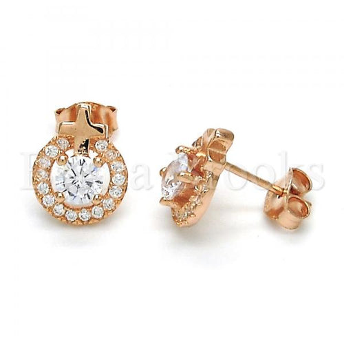 Bruna Brooks Sterling Silver 02.285.0074 Stud Earring, Cross Design, with White Cubic Zirconia, Polished Finish, Rose Gold Tone