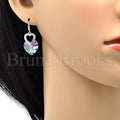 Rhodium Plated Long Earring, Heart Design, with Swarovski Crystals and Micro Pave, Rhodium Tone