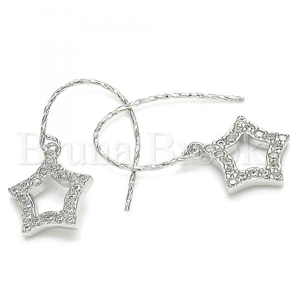 Sterling Silver 02.366.0017 Dangle Earring, Star Design, with White Cubic Zirconia, Polished Finish, Rhodium Tone