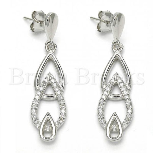 Bruna Brooks Sterling Silver 02.337.0002 Long Earring, Teardrop Design, with White Cubic Zirconia, Polished Finish, Rhodium Tone