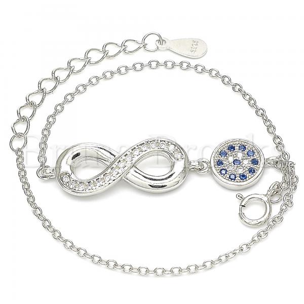 Sterling Silver 03.336.0060.07 Fancy Bracelet, Infinite Design, with Sapphire Blue Micro Pave and White Crystal, Polished Finish, Rhodium Tone