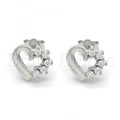 Sterling Silver 02.336.0049 Stud Earring, Heart Design, with White Cubic Zirconia, Polished Finish, Rhodium Tone