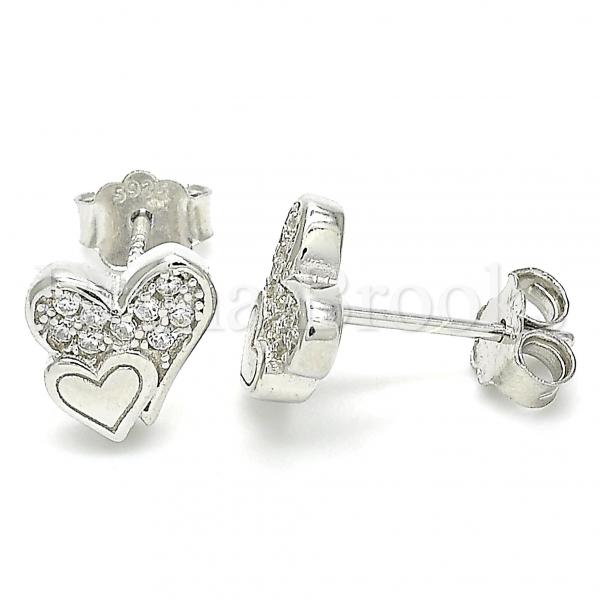 Sterling Silver Stud Earring, Heart Design, with Crystal, Rhodium Tone