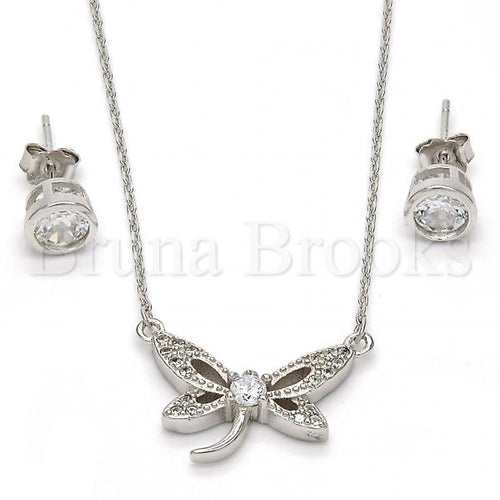 Bruna Brooks Sterling Silver 10.186.0015 Earring and Pendant Adult Set, Butterfly Design, with White Cubic Zirconia and White Micro Pave, Polished Finish, Rhodium Tone