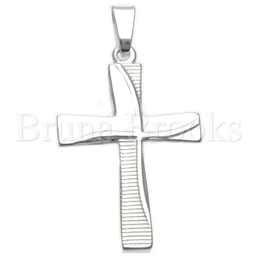 Bruna Brooks Sterling Silver 05.16.0194 Religious Pendant, Cross Design, Diamond Cutting Finish, Silver Tone