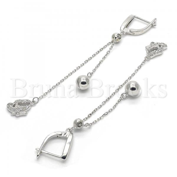 Sterling Silver 02.186.0091 Long Earring, with White Cubic Zirconia, Polished Finish, Rhodium Tone