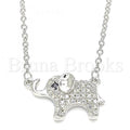Bruna Brooks Sterling Silver 04.336.0177.16 Fancy Necklace, Elephant Design, with White Crystal, Polished Finish, Rhodium Tone