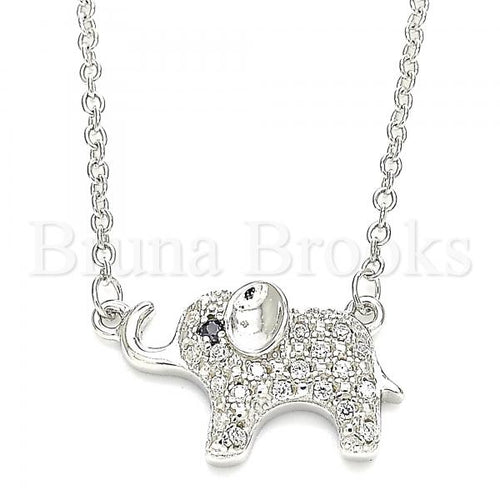 Bruna Brooks Sterling Silver 04.336.0177.16 Fancy Necklace, Elephant Design, with White Crystal, Polished Finish, Rhodium Tone