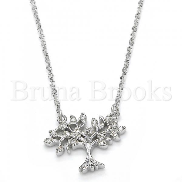 Sterling Silver Fancy Necklace, Tree Design, with Crystal, Rhodium Tone