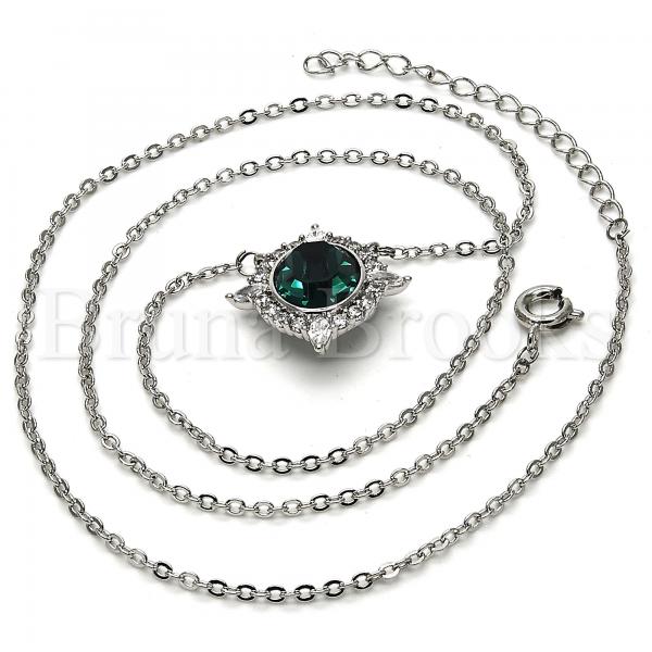 Rhodium Plated 04.26.0019.16 Fancy Necklace, with Emerald Swarovski Crystals and White Cubic Zirconia, Polished Finish, Rhodium Tone