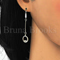 Sterling Silver Long Earring, Heart Design, with Micro Pave, Golden Tone