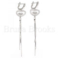 Bruna Brooks Sterling Silver 02.186.0094 Long Earring, Heart Design, with White Micro Pave, Polished Finish, Rhodium Tone