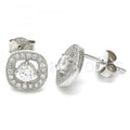 Sterling Silver Stud Earring, with Cubic Zirconia, Rhodium Tone