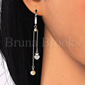 Sterling Silver Long Earring, Heart and Crown Design, with Micro Pave, Golden Tone