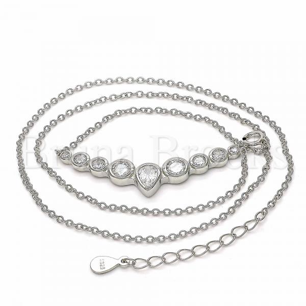 Sterling Silver 04.336.0139.16 Fancy Necklace, Teardrop Design, with White Cubic Zirconia, Polished Finish, Rhodium Tone