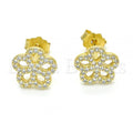 Sterling Silver 02.174.0084 Stud Earring, Flower Design, with White Micro Pave, Polished Finish, Golden Tone