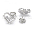 Sterling Silver 02.336.0037 Stud Earring, Heart Design, with White Crystal, Polished Finish, Rhodium Tone
