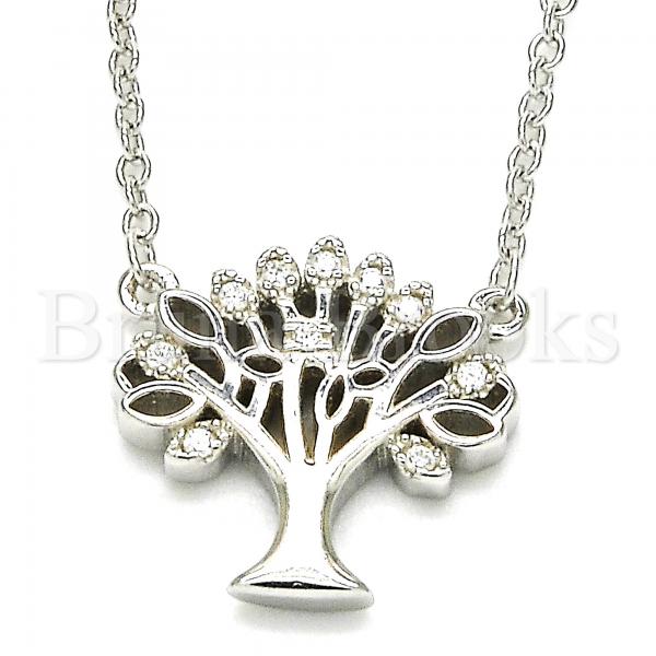 Sterling Silver Fancy Necklace, Tree Design, with Crystal, Rhodium Tone