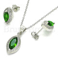 Sterling Silver 10.175.0068.2 Earring and Pendant Adult Set, with Green Cubic Zirconia and White Micro Pave, Polished Finish, Rhodium Tone