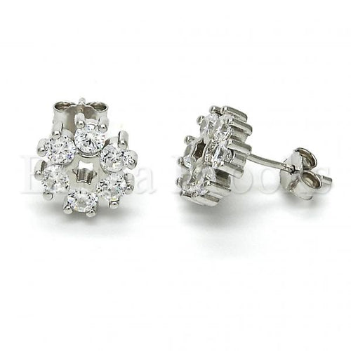 Bruna Brooks Sterling Silver 02.175.0103 Stud Earring, Flower Design, with White Cubic Zirconia, Polished Finish, Rhodium Tone