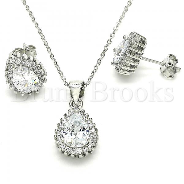 Sterling Silver Earring and Pendant Adult Set, Teardrop Design, with Cubic Zirconia, Rhodium Tone