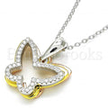 Sterling Silver 04.336.0106.16 Fancy Necklace, Butterfly Design, with White Crystal, Polished Finish, Tri Tone