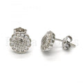 Bruna Brooks Sterling Silver 02.175.0052 Stud Earring, Flower Design, with White Micro Pave, Polished Finish, Rhodium Tone