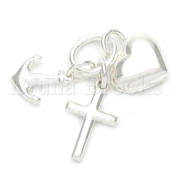 Bruna Brooks Sterling Silver 05.16.0200 Fancy Pendant, Cross and Heart Design, Polished Finish, Silver Tone