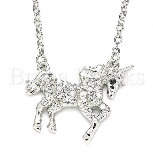 Bruna Brooks Sterling Silver 04.336.0192.16 Fancy Necklace, with White Crystal, Polished Finish, Rhodium Tone