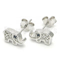 Sterling Silver Stud Earring, Elephant Design, with Crystal, Rhodium Tone