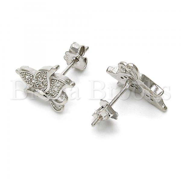 Sterling Silver 02.175.0059 Stud Earring, Butterfly Design, with White Micro Pave, Polished Finish, Rhodium Tone