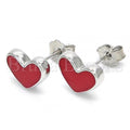 Sterling Silver 02.336.0070 Stud Earring, Heart Design, Red Enamel Finish, Rhodium Tone