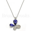 Rhodium Plated Fancy Necklace, Butterfly Design, with Swarovski Crystals, Rhodium Tone