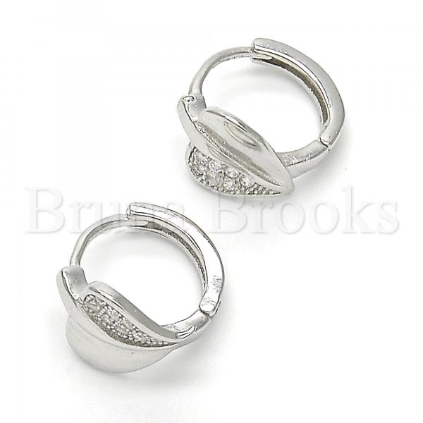 Sterling Silver 02.332.0040.12 Huggie Hoop, Leaf Design, with White Micro Pave, Polished Finish, Rhodium Tone
