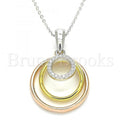 Bruna Brooks Sterling Silver 04.336.0152.18 Fancy Necklace, with White Crystal, Polished Finish, Tri Tone