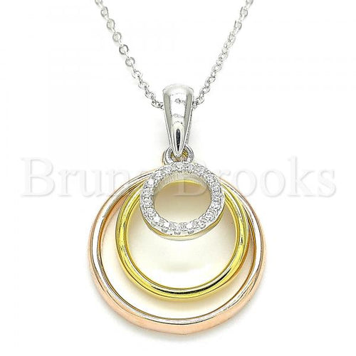 Bruna Brooks Sterling Silver 04.336.0152.18 Fancy Necklace, with White Crystal, Polished Finish, Tri Tone