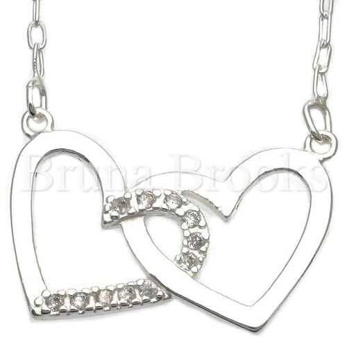 Bruna Brooks Sterling Silver 04.203.0010.18 Basic Necklace, and Heart with White Cubic Zirconia, Silver Tone