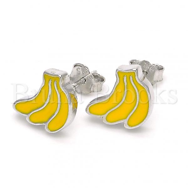 Sterling Silver 02.336.0018 Stud Earring, Banana Design, Yellow Enamel Finish, Rhodium Tone