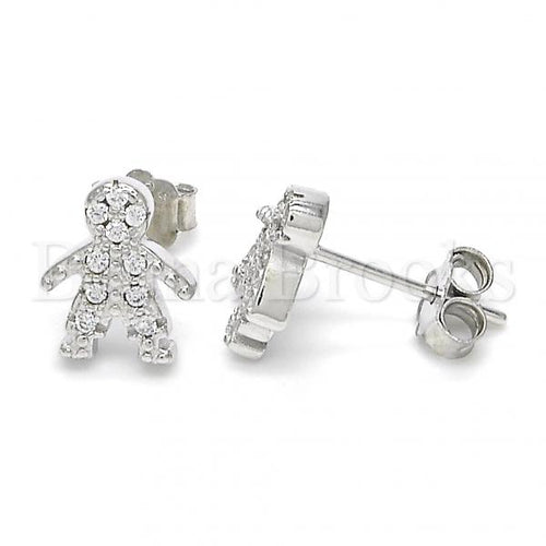 Bruna Brooks Sterling Silver 02.336.0033 Stud Earring, Little Boy Design, with White Crystal, Polished Finish, Rhodium Tone