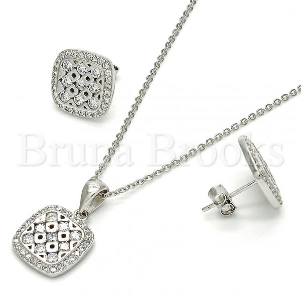 Sterling Silver 10.175.0027 Earring and Pendant Adult Set, with White Cubic Zirconia, Polished Finish, Rhodium Tone