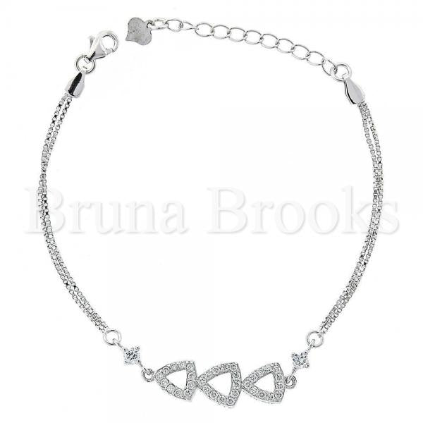 Bruna Brooks Sterling Silver 03.183.0061 Fancy Bracelet, with White Cubic Zirconia, Polished Finish, Rhodium Tone