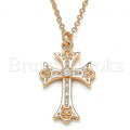 Sterling Silver Fancy Necklace, Cross Design, with Cubic Zirconia, Rhodium Tone